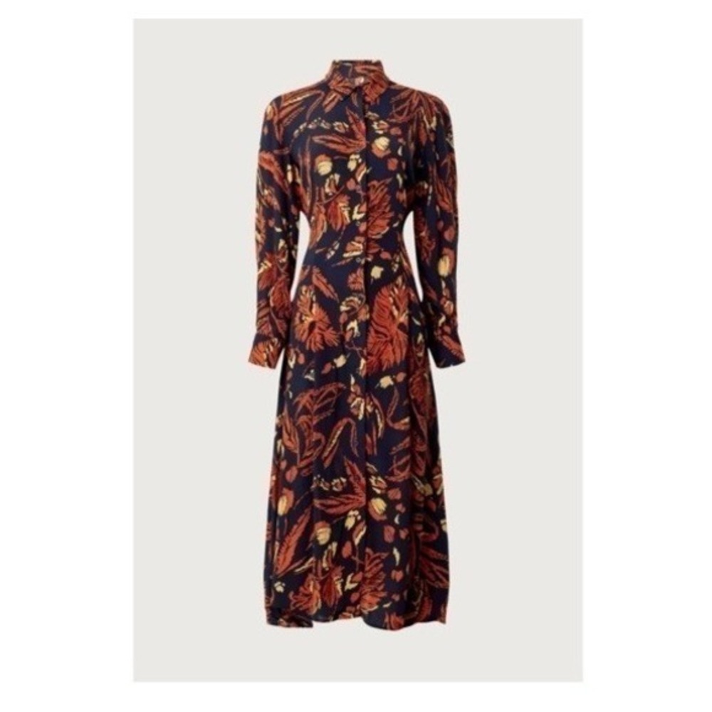 Thakoon Collective Floral Maxi Dress Collared Long Sleeve